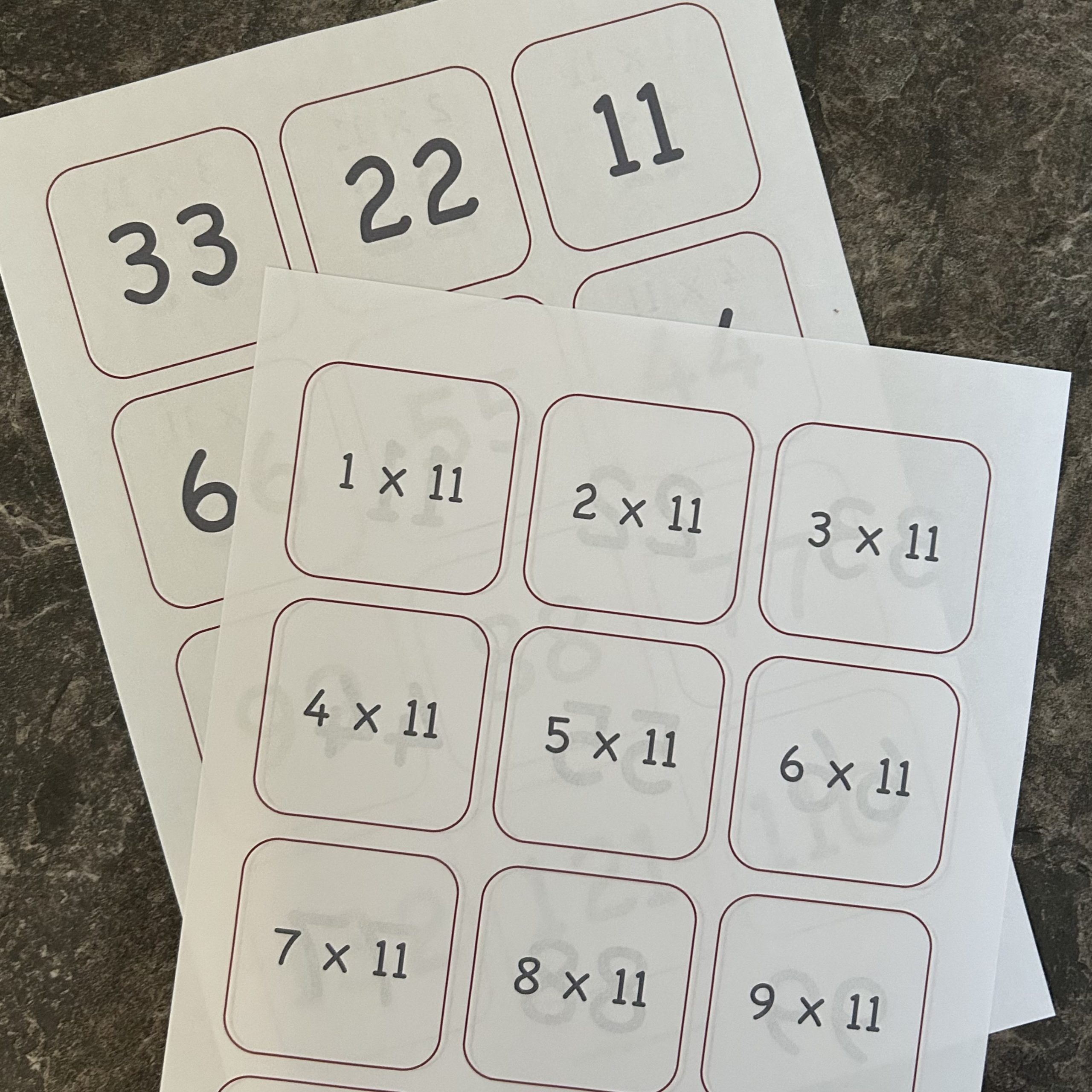 11 times tables printable