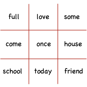Year 1 Common Exception Words Noughts and Crosses Games