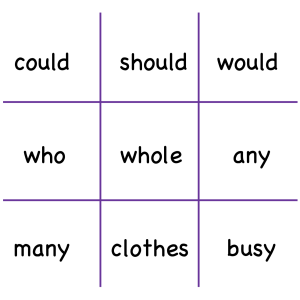 Year 2 Common Exception Words Noughts and Crosses Games